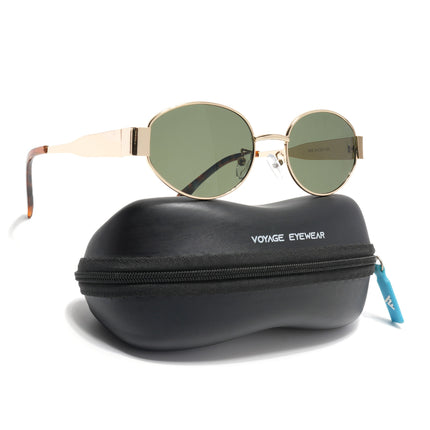 Oval Sunglasses for Men & Women (Olive Lens | Golden Frame - MG7042)