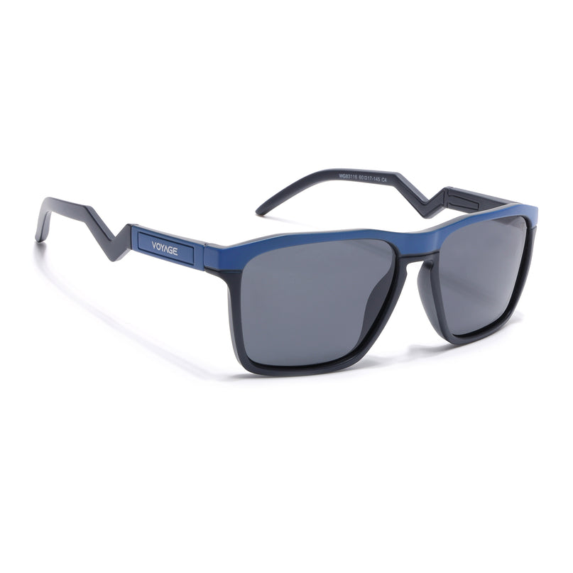 Wayfarer Polarized Sunglasses | Black Lens | Blue & Grey Frame - PMG6754