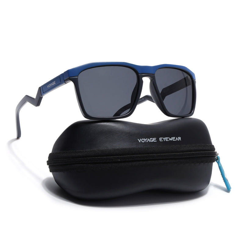 Wayfarer Polarized Sunglasses | Black Lens | Blue & Grey Frame - PMG6754
