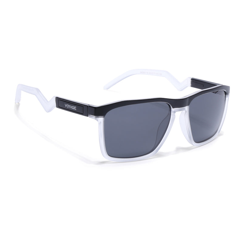 Wayfarer Polarized Sunglasses | Black Lens | Black & Transparent Frame - PMG6755