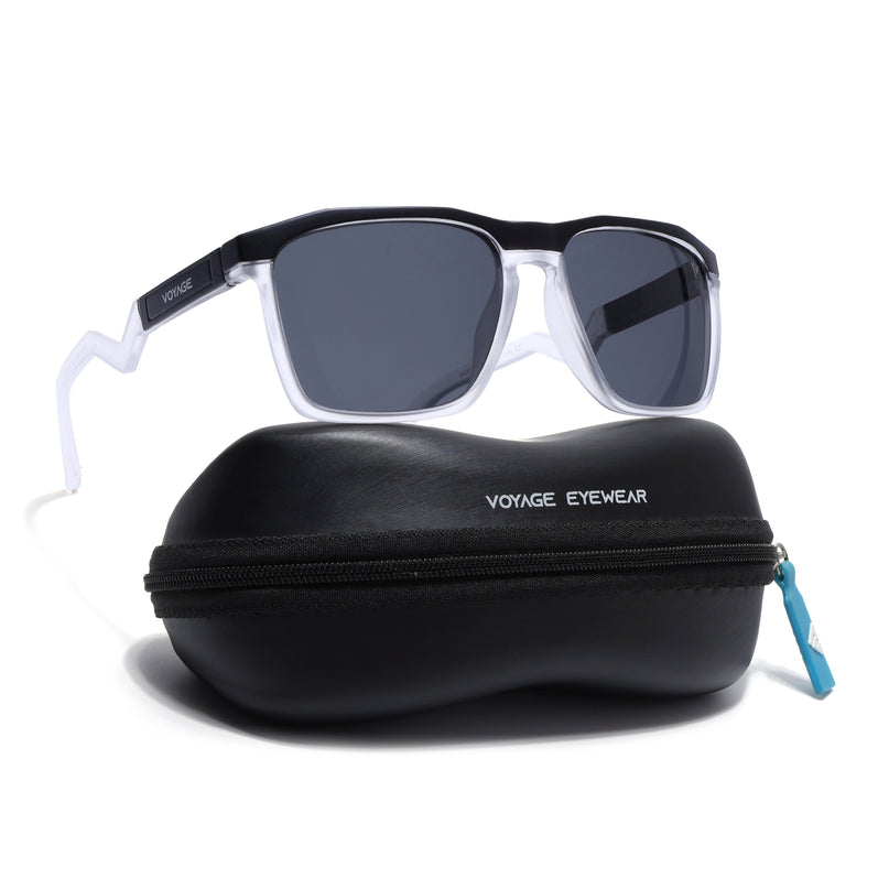 Wayfarer Polarized Sunglasses | Black Lens | Black & Transparent Frame - PMG6755