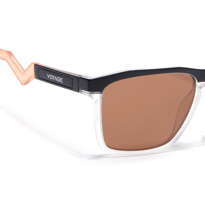 Wayfarer Polarized Sunglasses | Brown Lens | Black & Transparent Frame - PMG6756