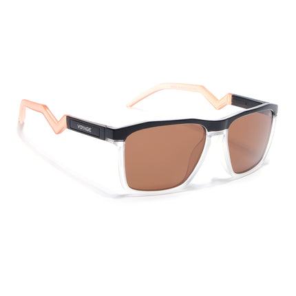 Wayfarer Polarized Sunglasses | Brown Lens | Black & Transparent Frame - PMG6756