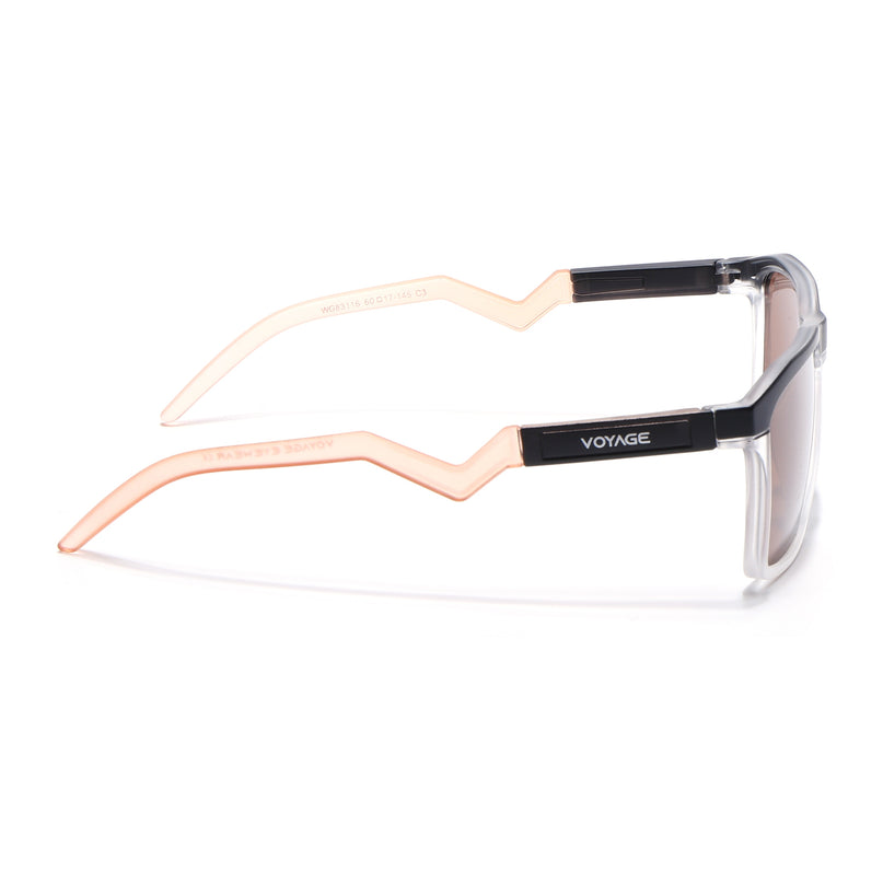 Wayfarer Polarized Sunglasses | Brown Lens | Black & Transparent Frame - PMG6756