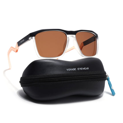 Wayfarer Polarized Sunglasses | Brown Lens | Black & Transparent Frame - PMG6756