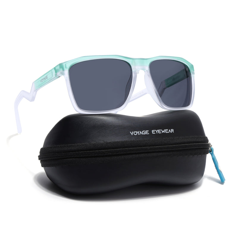 Wayfarer Polarized Sunglasses | Black Lens | Blue & Transparent Frame - PMG6757