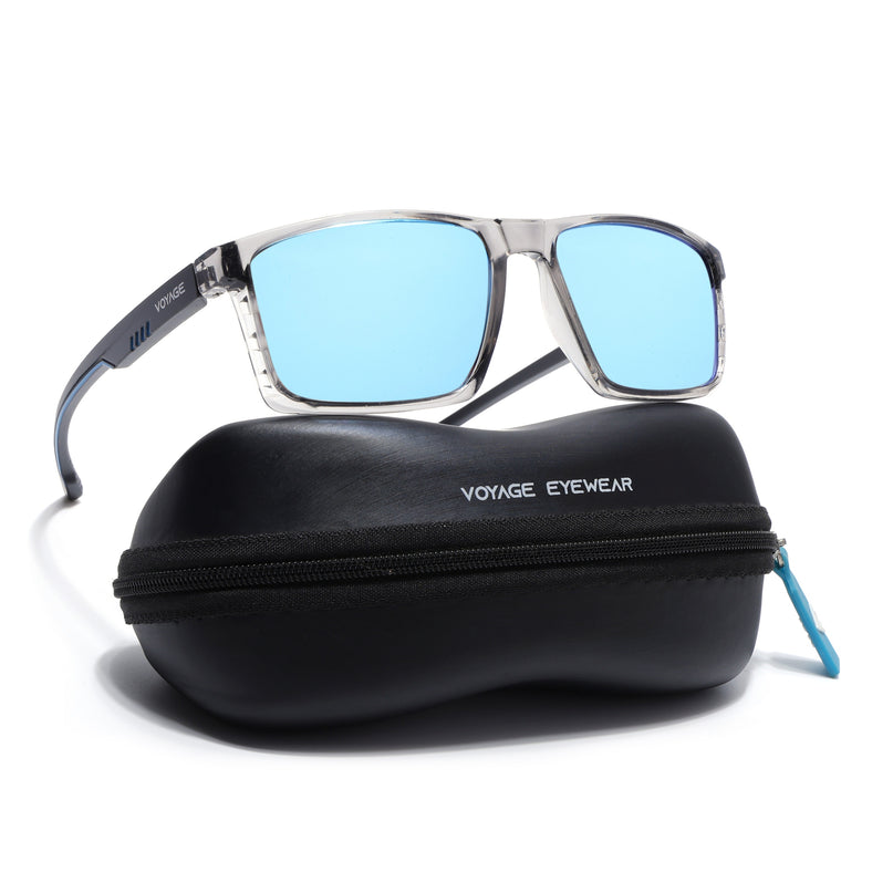 Wayfarer Polarized Sunglasses | Blue Lens | Grey Frame - PMG6768