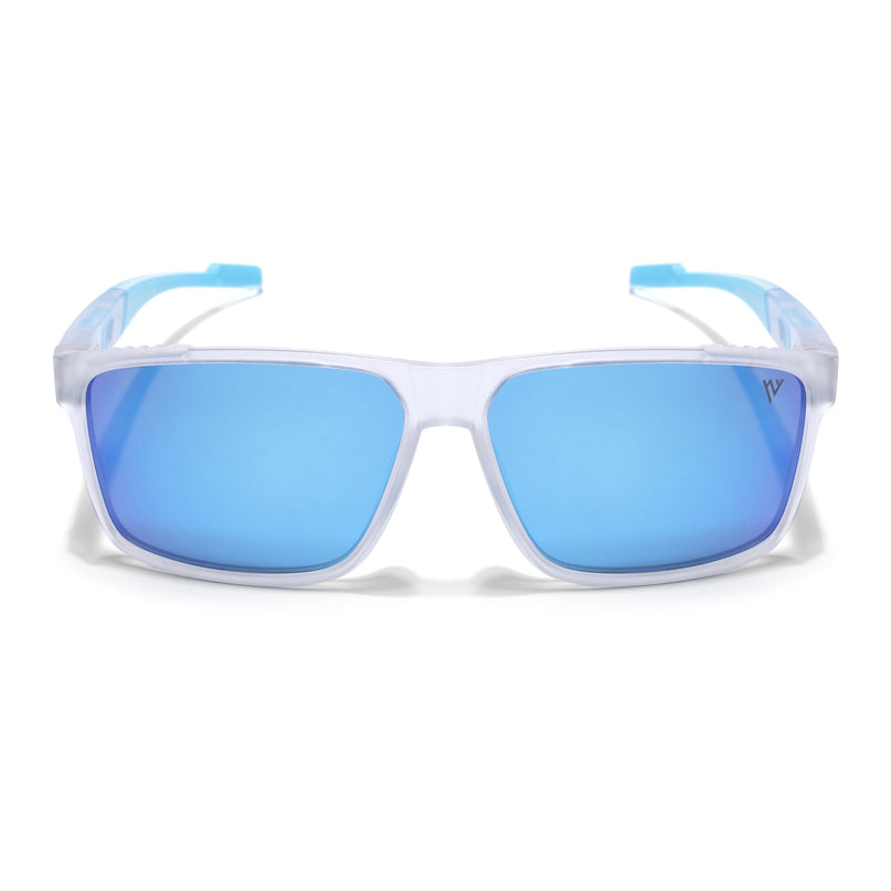 Wayfarer Polarized Sunglasses | Blue Lens | Transparent Frame - PMG6787