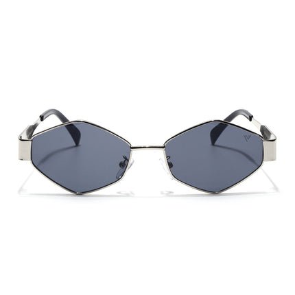 Voyage Hexagon Sunglasses for Men & Women (Black Lens | Silver Frame - MG7391)