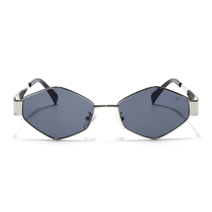 Voyage Hexagon Sunglasses for Men & Women (Black Lens | Silver Frame - MG7391)