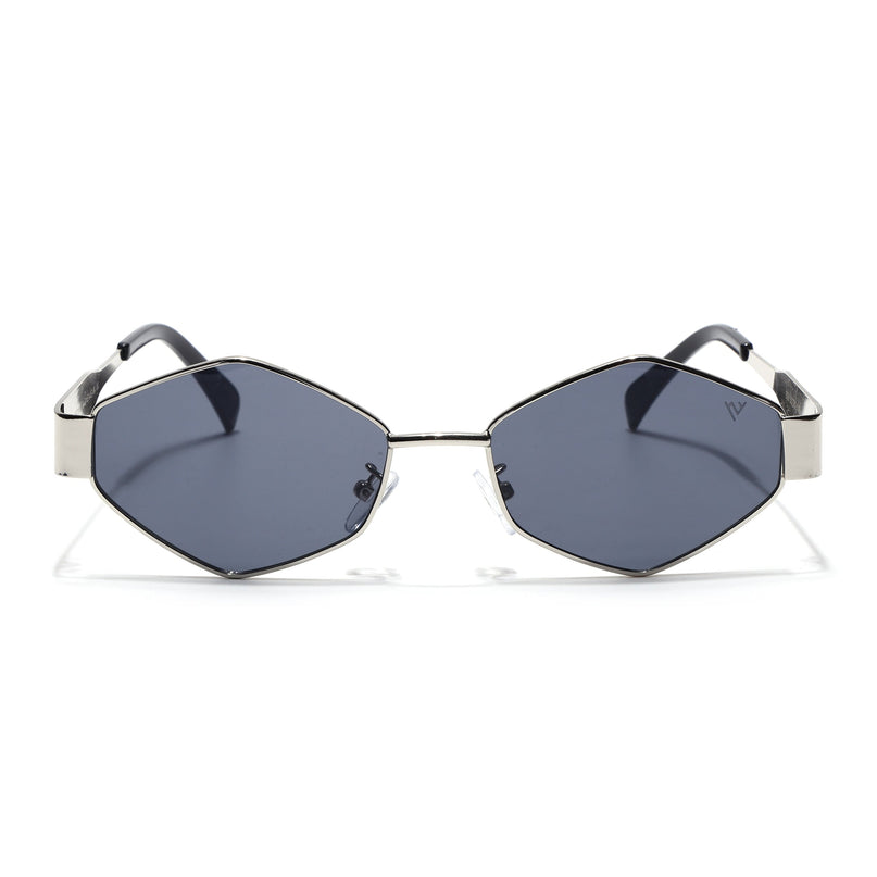 Voyage Hexagon Sunglasses for Men & Women (Black Lens | Silver Frame - MG7391)