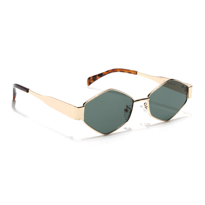 Voyage Hexagon Sunglasses for Men & Women (Green Lens | Golden Frame - MG7392)