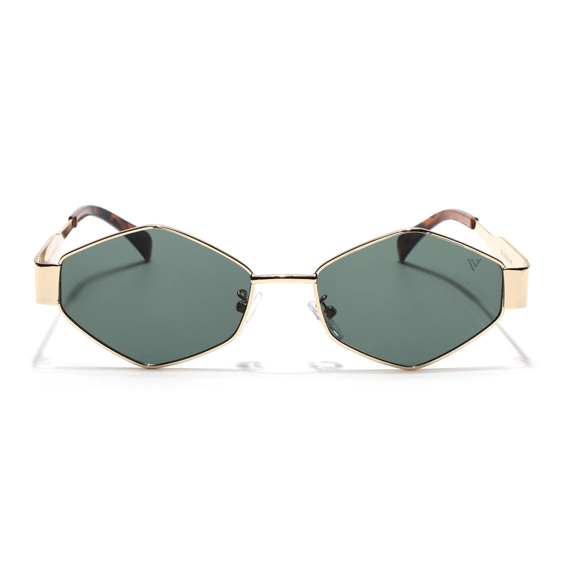 Voyage Hexagon Sunglasses for Men & Women (Green Lens | Golden Frame - MG7392)