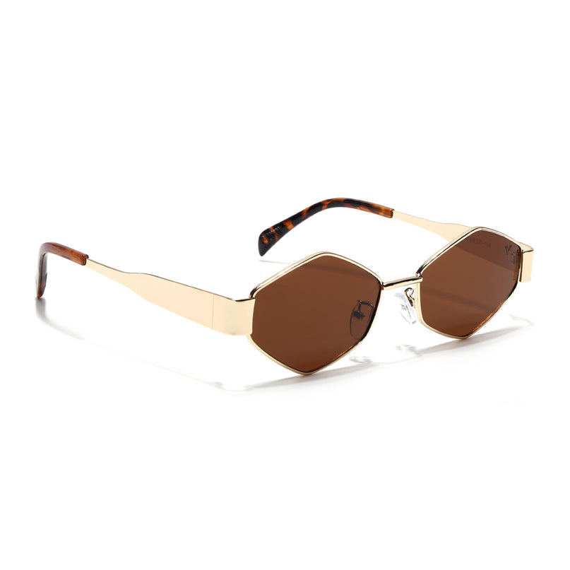 Voyage Hexagon Sunglasses for Men & Women (Brown Lens | Golden Frame - MG7394)