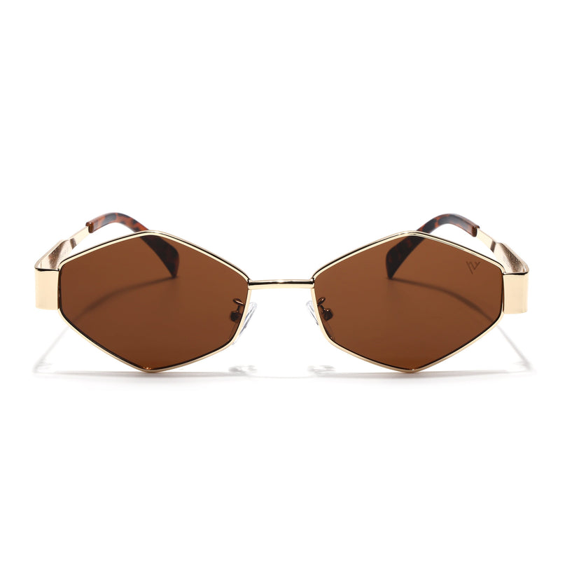 Voyage Hexagon Sunglasses for Men & Women (Brown Lens | Golden Frame - MG7394)