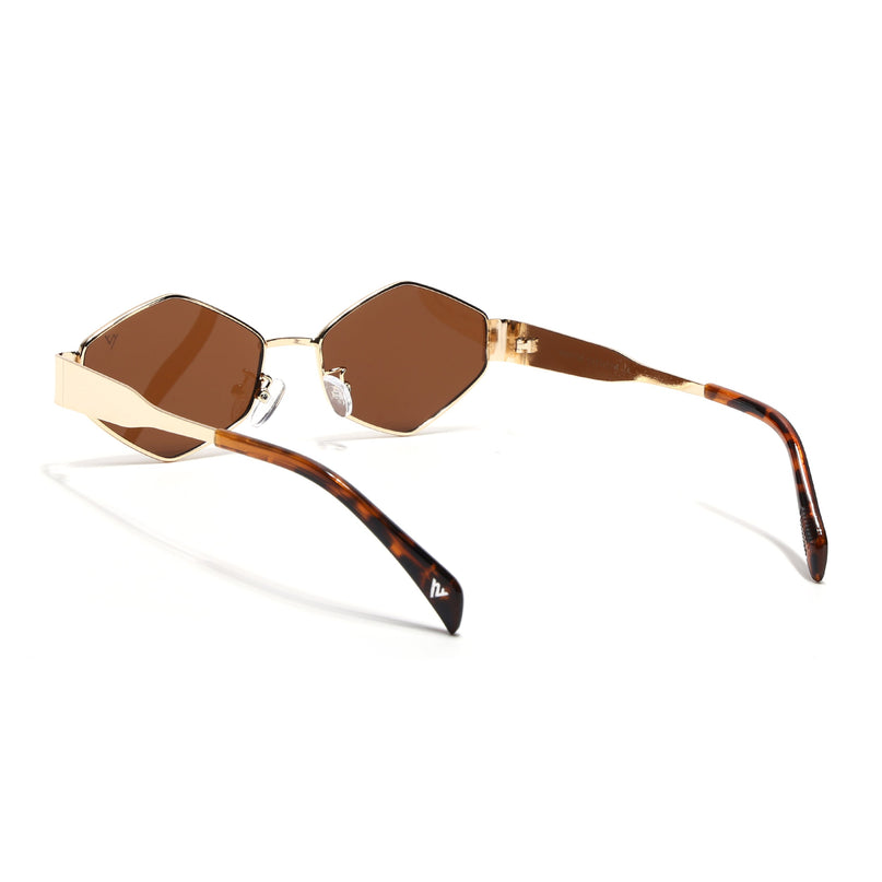 Voyage Hexagon Sunglasses for Men & Women (Brown Lens | Golden Frame - MG7394)