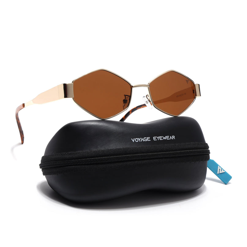 Voyage Hexagon Sunglasses for Men & Women (Brown Lens | Golden Frame - MG7394)