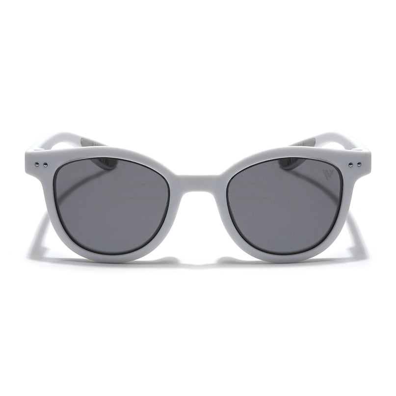 Foldable Round Polarized Sunglasses for Kids -6 yrs To 12 yrs (Black Lens | White Frame - PMG5911)