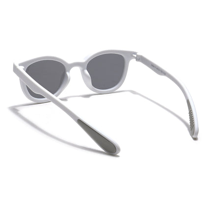 Foldable Round Polarized Sunglasses for Kids -6 yrs To 12 yrs (Black Lens | White Frame - PMG5911)