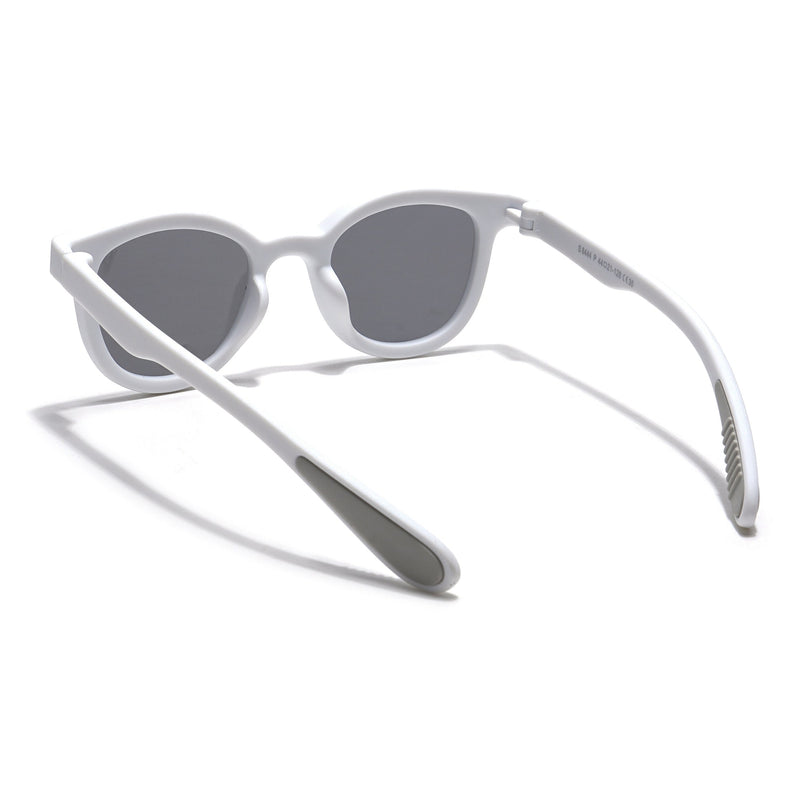 Foldable Round Polarized Sunglasses for Kids -6 yrs To 12 yrs (Black Lens | White Frame - PMG5911)