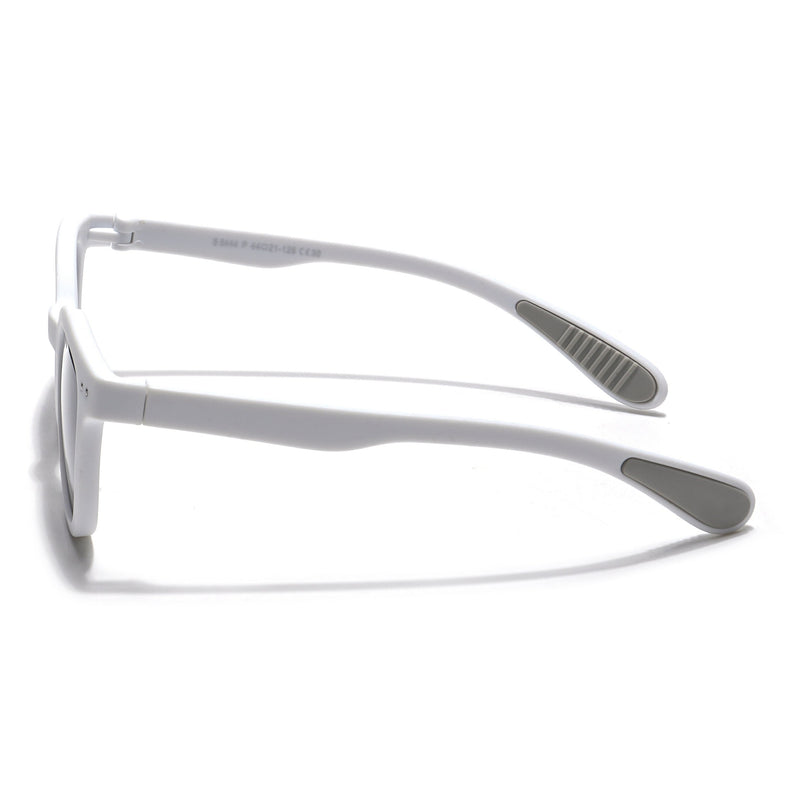 Foldable Round Polarized Sunglasses for Kids -6 yrs To 12 yrs (Black Lens | White Frame - PMG5911)