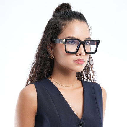Voyage Exclusive Shine Black & Golden Wayfarer Eyeglasses for Men & Women - MG5173-C1