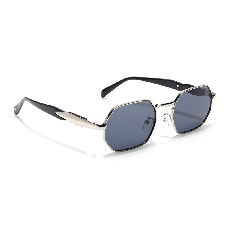 Voyage Rectangle Sunglasses for Men & Women (Grey Lens | Silver Frame - MG7386)