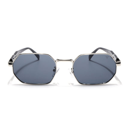 Voyage Rectangle Sunglasses for Men & Women (Grey Lens | Silver Frame - MG7386)