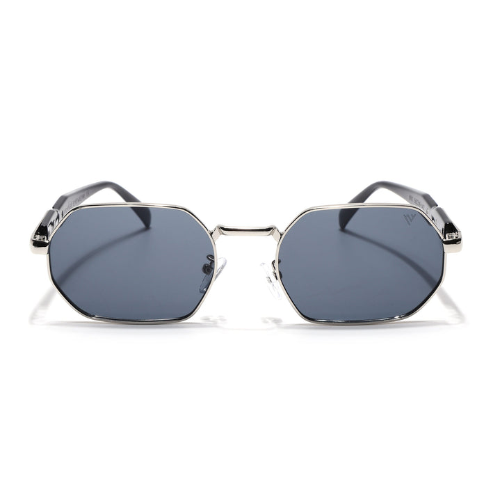 Voyage Rectangle Sunglasses for Men & Women (Grey Lens | Silver Frame - MG7386)