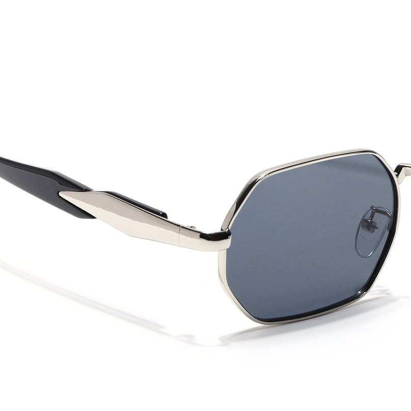 Voyage Rectangle Sunglasses for Men & Women (Grey Lens | Silver Frame - MG7386)
