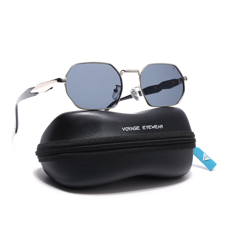 Voyage Rectangle Sunglasses for Men & Women (Grey Lens | Silver Frame - MG7386)