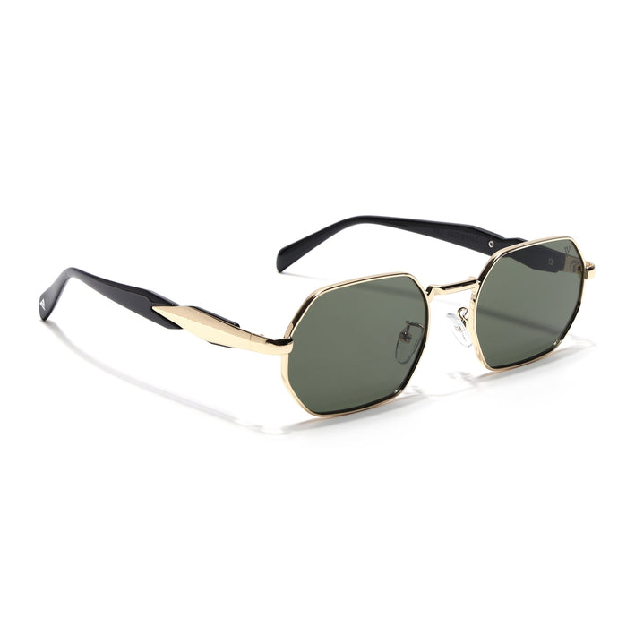 Voyage Rectangle Sunglasses for Men & Women (Green Lens | Golden Frame - MG7387)