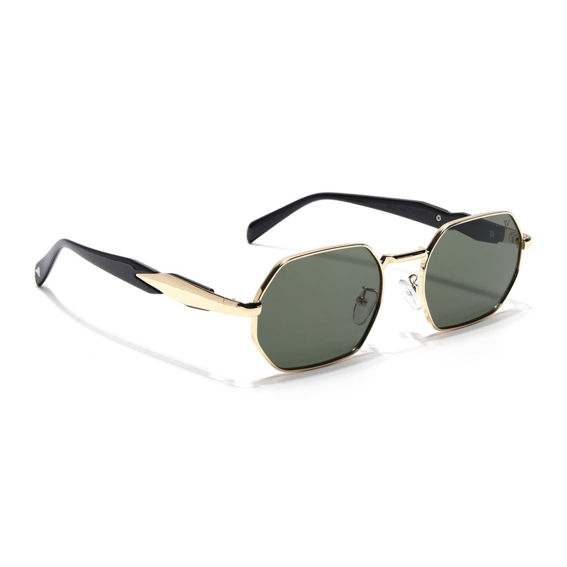 Voyage Rectangle Sunglasses for Men & Women (Green Lens | Golden Frame - MG7387)