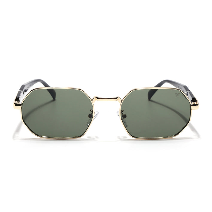 Voyage Rectangle Sunglasses for Men & Women (Green Lens | Golden Frame - MG7387)