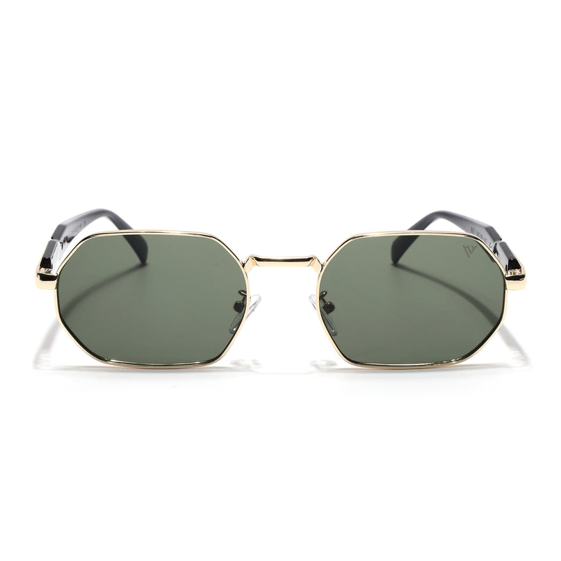 Voyage Rectangle Sunglasses for Men & Women (Green Lens | Golden Frame - MG7387)