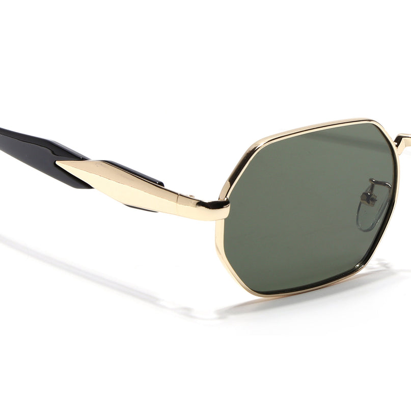 Voyage Rectangle Sunglasses for Men & Women (Green Lens | Golden Frame - MG7387)