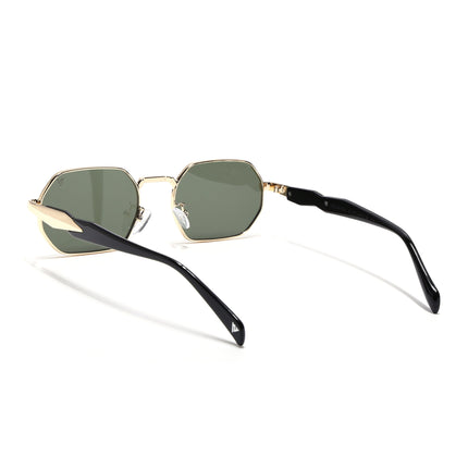 Voyage Rectangle Sunglasses for Men & Women (Green Lens | Golden Frame - MG7387)