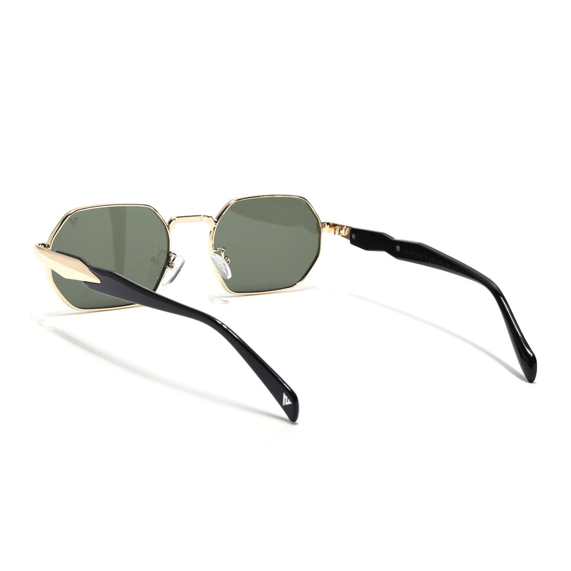 Voyage Rectangle Sunglasses for Men & Women (Green Lens | Golden Frame - MG7387)