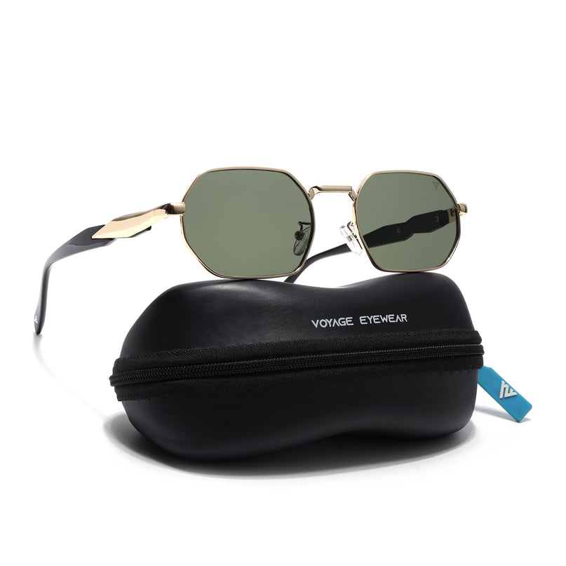 Voyage Rectangle Sunglasses for Men & Women (Green Lens | Golden Frame - MG7387)