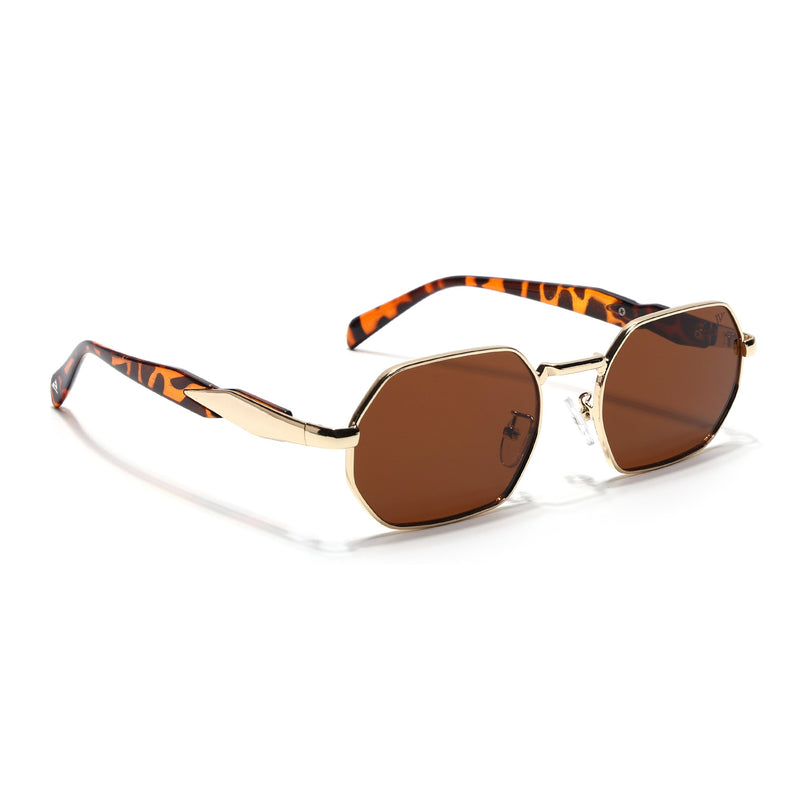 Voyage Rectangle Sunglasses for Men & Women (Brown Lens | Golden Frame - MG7388)