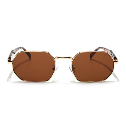 Voyage Rectangle Sunglasses for Men & Women (Brown Lens | Golden Frame - MG7388)