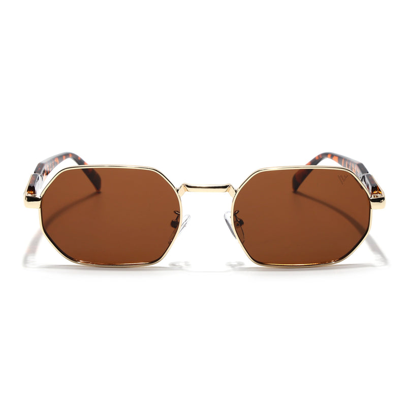 Voyage Rectangle Sunglasses for Men & Women (Brown Lens | Golden Frame - MG7388)