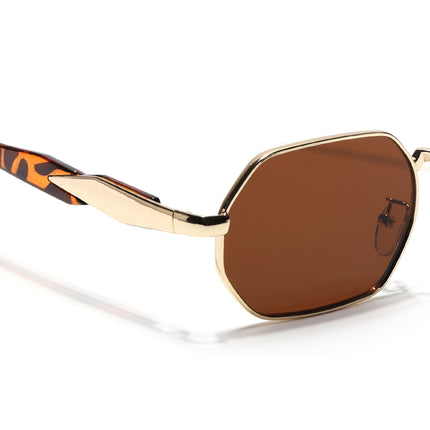 Voyage Rectangle Sunglasses for Men & Women (Brown Lens | Golden Frame - MG7388)