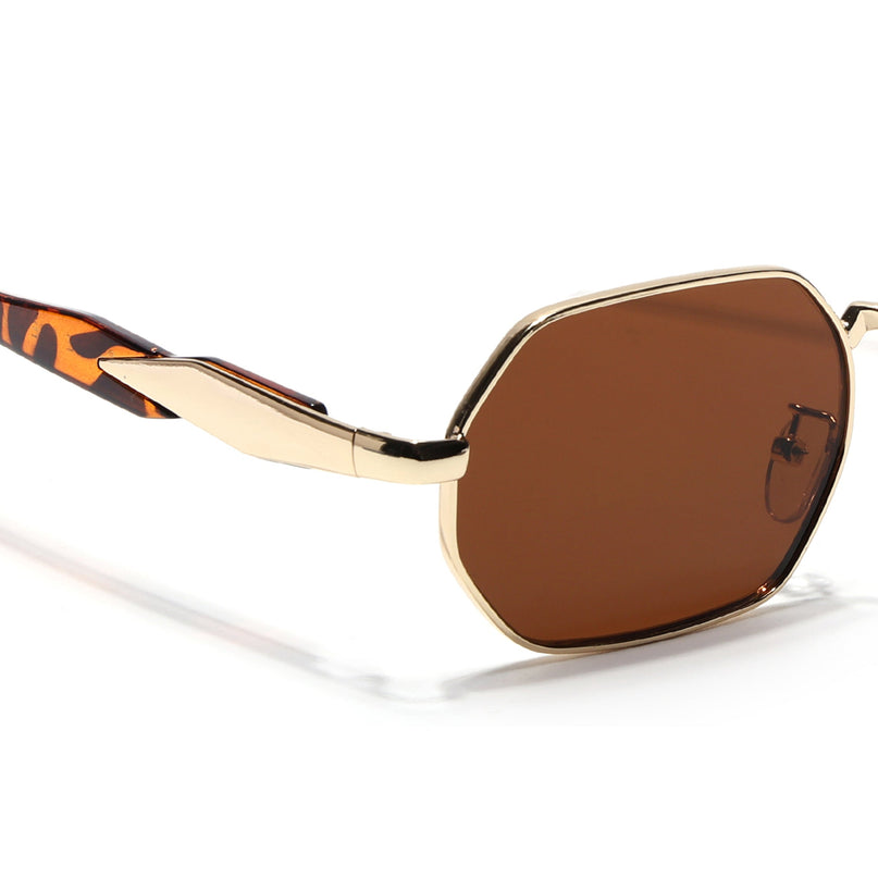 Voyage Rectangle Sunglasses for Men & Women (Brown Lens | Golden Frame - MG7388)