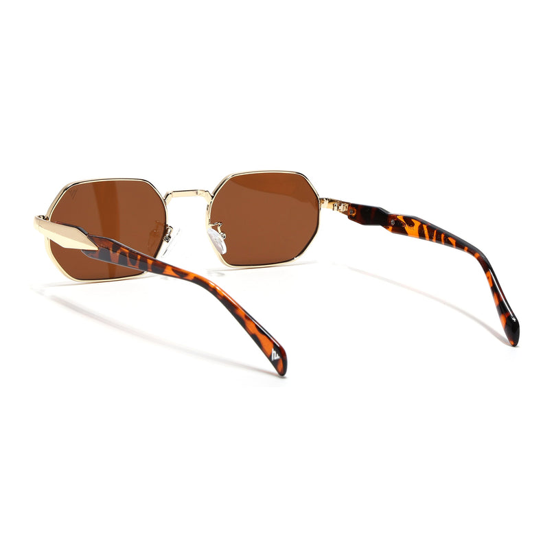 Voyage Rectangle Sunglasses for Men & Women (Brown Lens | Golden Frame - MG7388)