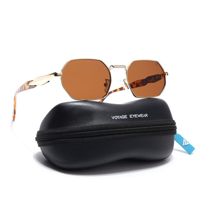 Voyage Rectangle Sunglasses for Men & Women (Brown Lens | Golden Frame - MG7388)
