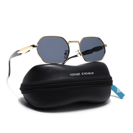 Voyage Rectangle Sunglasses for Men & Women (Grey Lens | Golden Frame - MG7389)