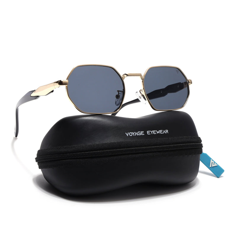 Voyage Rectangle Sunglasses for Men & Women (Grey Lens | Golden Frame - MG7389)