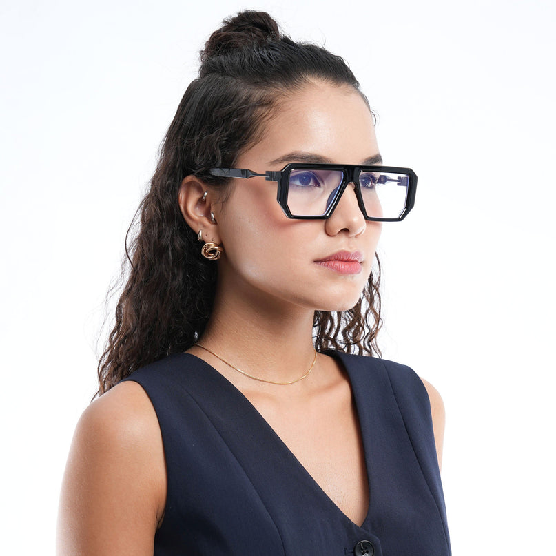 Voyage Black Wayfarer Eyeglasses for Men & Women - MG4196