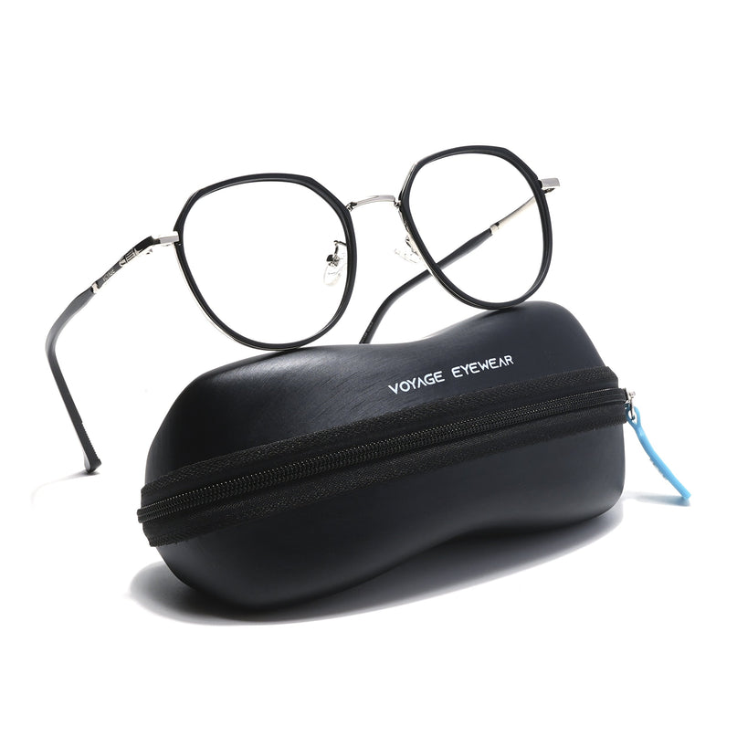Voyage Black & Silver Round Eyeglasses for Men & Women - MG5830-C1